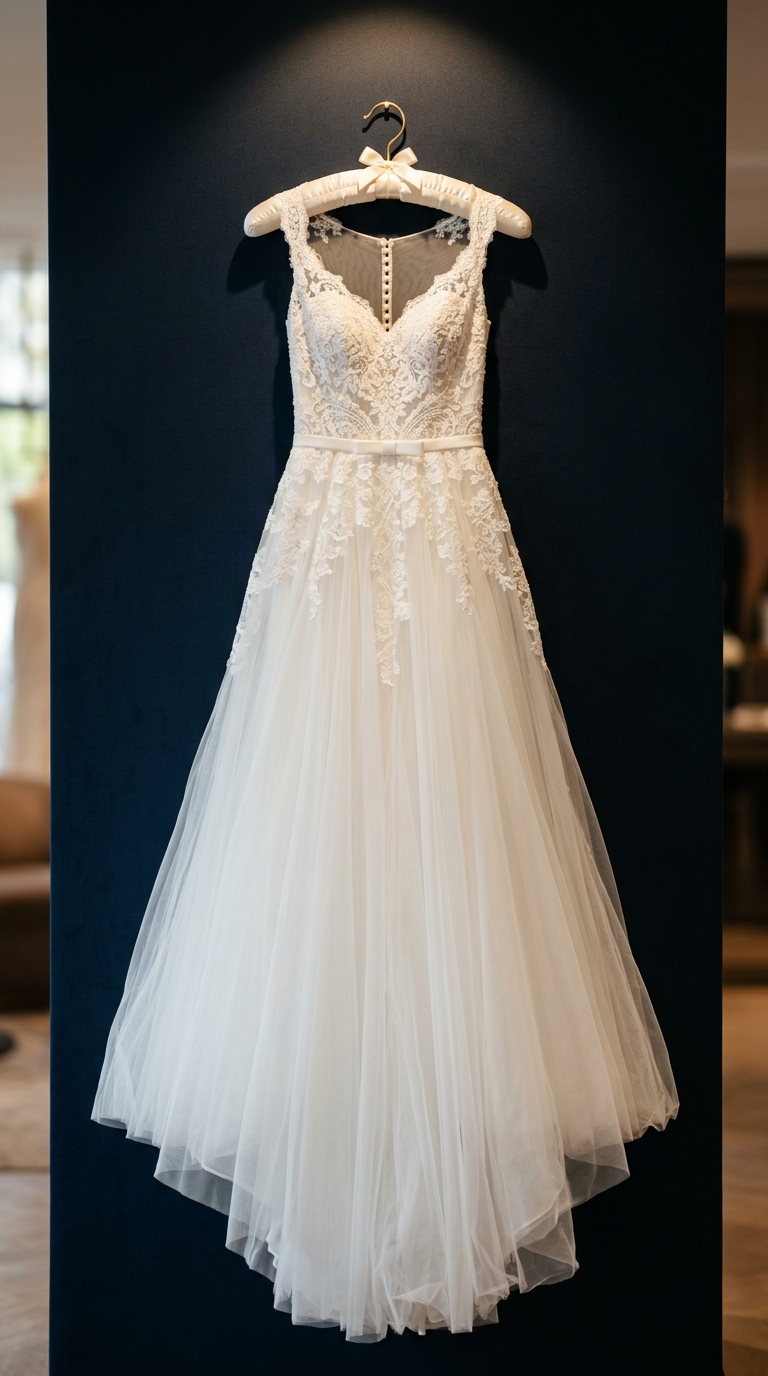 Elegant wedding gown professionally cleaned and preserved